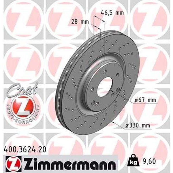 Zimmermann Front Brake Rotor, 400.3624.20 400.3624.20